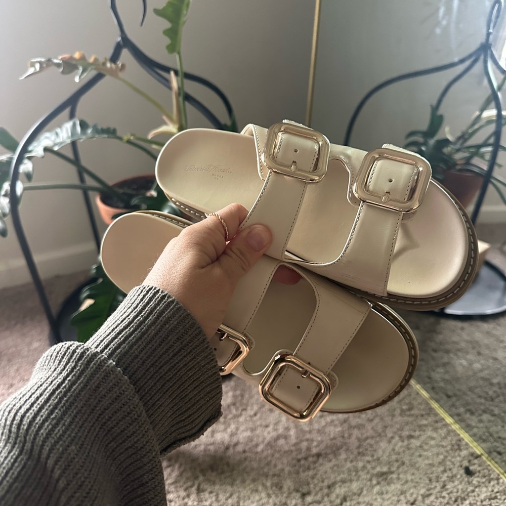 Universal Thread Cream Sandals with Gold Buckles